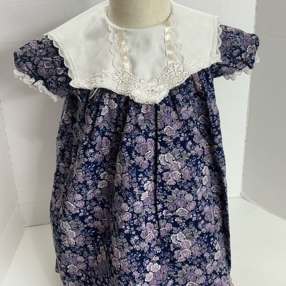Vintage Navy Floral Dress with Lace Collar